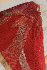 Vintage Alyce Designs Red Beaded Silk Gown Size 6 Open Back Fringe Dress NWT
