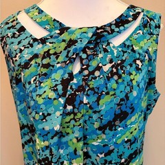 #128 Dressbarn Vibrant Studio Blue & Green Patterned Sleeveless Camisole