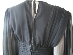 Vintage Wayne Clark Aline Marelle Short Black Dress Sheer Sleeve Size US 8