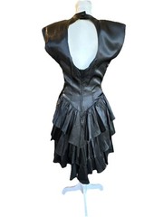 VTG 80s Prom Party Dress 5 Blk Studded Velvet Bow Ruffle Victorian Goth Vampire