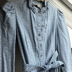 Vintage Laura Ashley Pink & Blue Ditsy Piecrust Dress Great Britain UK 12 US 10