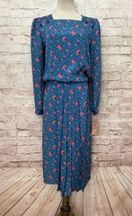 SEARS Dress Maree Vintage Misses 10 Modest Secretary NEW 80’s Floral Blue