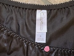 SECRET TREASURES BLACK Satin Medium Shiny Tap Panties Pink Rosette