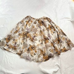 Vintage Patty Woodard skirt elastic waist small cream tan brown floral print