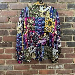 Jerri Sherman Collection Silk Patterned Blouse Paisley Floral Mallard Sz 8