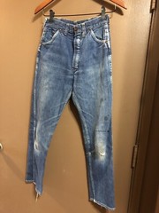 Vintage 1940 1950 1960 Dark Denim Jeans Distressed 25” Cropped Boys Grunge