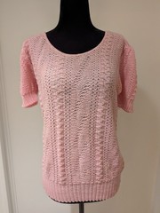 Vintage 1970s Miss Scotch English Pink Knit Pullover Sweater Medium Short Sleeve