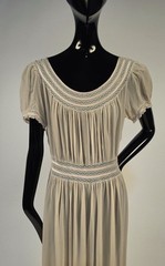 1930’S CREME SILK CHIFFON PUFF SLEEVE NIGHT GOWN PEIGNOIR SET W LACE INSERTION