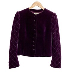 Royal Purple Velvet Blazer Blouse Quilted Sleeves Jewel Buttons Jaeger UK 8 US 4