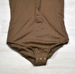 60s MOD Underscene Body Suit Nylon Brown Stretch 1/2 Button Short Sleeve VTG