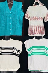 Vintage shirt lot, 1970 1980 deadstock sweater vest white teal red hood top L