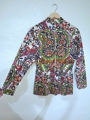 Vintage 70s Psychedelic Paisley Top Mock Neck Long Sleeve Mod Hippie Blouse