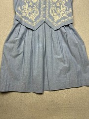 Vintage Lanz Originals Blue Chambray Midi Dress Vest Embroidery Cottagecore