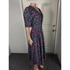 Vintage Laura Ashley Women’s Dress UK 12 US 10 Cotton Floral Button Zip J18