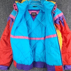 New York Girl Windbreaker Women Medium Multicolor Vintage 80s 90s Colorblock Zip