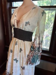 Vtg 60/70 Prairie Bohemian Semi Sheer Lace Gunne Sax Style Flare Sleeves Dress S
