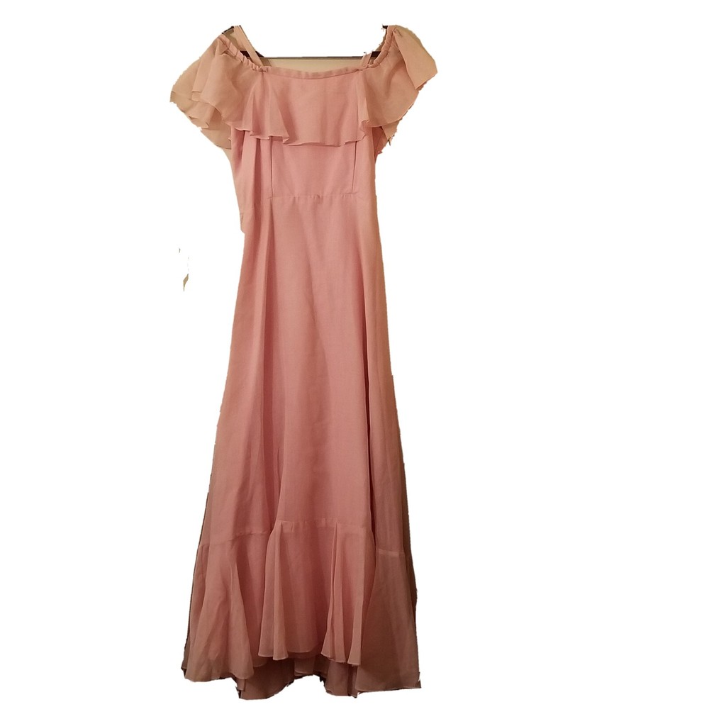 Vintage JC Penny Fashions pink Maxi Dress. Off-shoulder