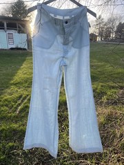VTG 70s Rumble Seats by Wilkins Light Blue Bell Bottom Pants Distressed 29×30
