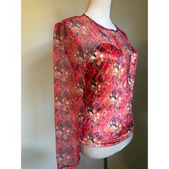 Vintage Yes Clothing Red Floral Mesh Velvet y2k whimsi boho dainty Top M NWT
