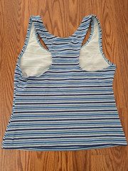 Vintage Jacques Moret workout striped tank top shelf bra 90s blue USA racerback