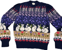 Labors of Love Easter Bunny Rabbit Pull Over Purple Knit Sweater S 36 x 23 in
