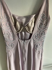 VTG Handmade Column Dress Lavender Built In Strapless Bra Rhinestone Detail S