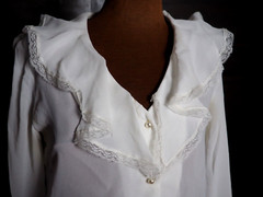 VTG 70s 80s Alexandria White Prairie V Neck Ruffle Balloon Sleeve Blouse Sz M/L