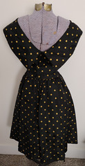 Vtg 80’S does 50’s DRESS Women’s Cocktail Evening Black Gold Polka Dot Retro 6/9