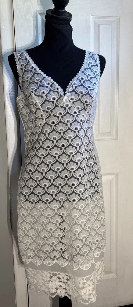 SCHIESSER Germany Slip Size 42 White All Lace Front Nylon Vintage Beauty @flaw@