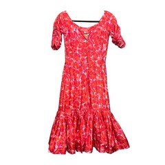 Vtg Handmade Suzy Perette Advance 7942 Floral Ruffle Hem Party Dress Pink