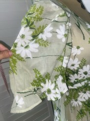 Vintage 60s 70s Handmade Green Floral Maxi Dress Flowy Short Sleeves S/M