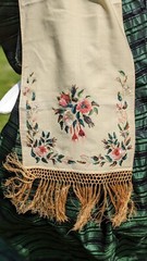 CIVIL WAR 1860’S HAND EMB ROSE FLORAL BLONDE WOOL STOLE FOR DRESS W SILK FRINGE
