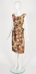 Frank Usher 1960s Green & Brown Floral Print Silk Vintage Cocktail Dress Sz S