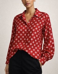 The Limited VTG 90s Y2K 100% Silk Blouse Red White Heart Butterfly Print Small
