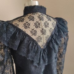 Vintage 70s Victorian Gothic Lace Blouse Leg of Mutton Sleeve Western Collection