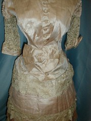 Victorian Antique Wedding Bustle Dress 1880 Satin & Blonde Lace Trim / Label