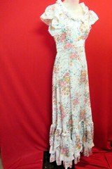 Vintage Gunne Sax Style Prairie Peasant Dress White Eyelet Lace ruffled Hem Med