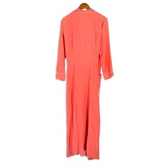 Vintage Lyn Delle Coral Lounge Robe Maxi Embroidered Pocket Boudoir USA