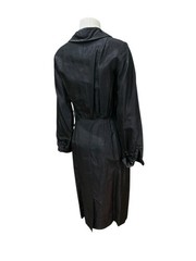 Vintage 40s Black Taffeta Dress Button Front Side Metal Zipper French Cuffs XS S