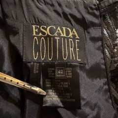 Escada Couture Vintage Black Sequin Silk Midi Dress Long Sleeve Germany Size 42