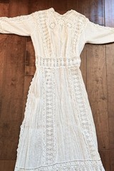 Antique/Vintage Victorian/Edwardian Pintuck White Dress, 28 in Waist