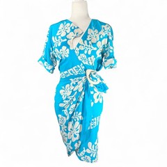VTG Thierry Mugler 1990 Eté Hawaï Collection Tropical Silk Wrap Dress Blue 36 S