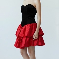 Vintage Roberta Black Velvet Red Satin Strapless Cocktail Dress 9 10
