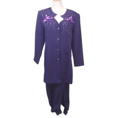 Vintage Dolce Purple Sequin Floral Longline Blazer Maxi Skirt Suit Set Size L