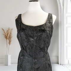 Vintage 1960s Black Floral Jacquard Evening Gown Maxi Dress Wiggle Formal 6