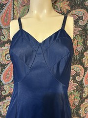 Vintage Sears Navy Blue Nylon Tricot Princess Slip Nighty Lingerie 34