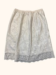 Vintage 1980s Ivory Slip Skirt by Deena Floral Embossed Pin Up Lingerie Lace Hem