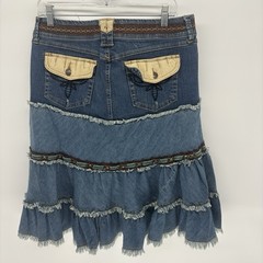 Vintage Candies Low Rise Maxi Denim Skirt W Ruffles Y2K Chore Stretch Women 13