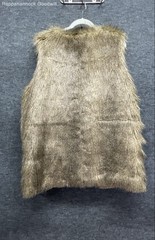 Vintage 70s Women’s Brown Faux Fur Vest Satin Fleur-de-Lis Lining Open Front