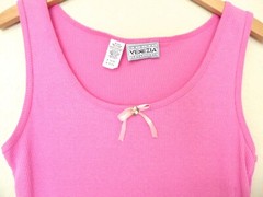 1980s Vintage Venezia pink ribbed tank top with ribbon detail plus size 22-24